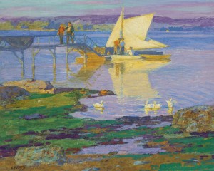 A boat with people by the dock